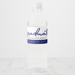 Graduate Light Blue Robin Egg Brush Script Water Bottle Label