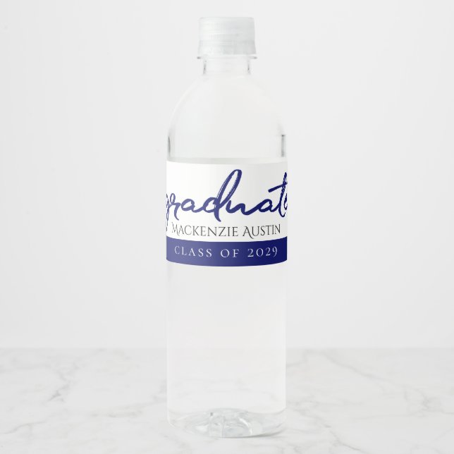 Graduate Light Blue | Robin Egg Brush Script Water Bottle Label (Front)