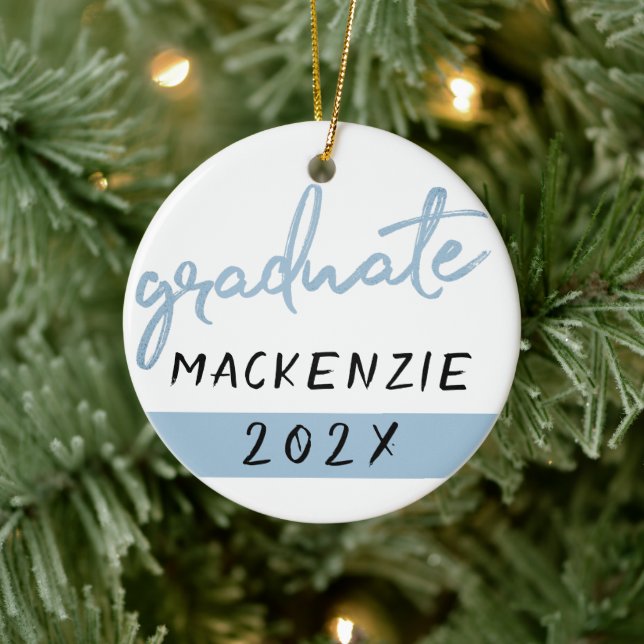 Graduate Light Blue Script | Robin Egg Brush Ceramic Tree Decoration (Tree)