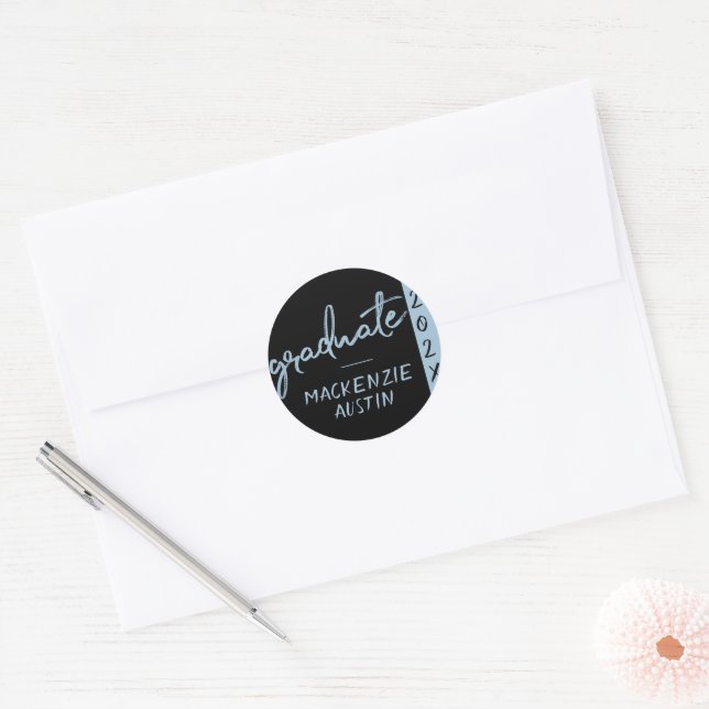 Graduate Light Blue Script | Robin Egg Brush Classic Round Sticker (Envelope)