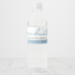Graduate Light Blue Script Robin Egg Brush Water Bottle Label