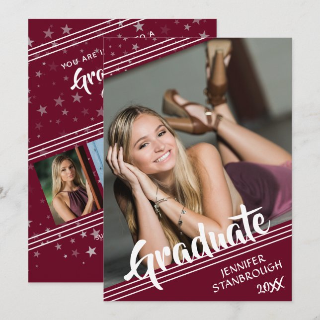 Graduate, Lines & Stars | Editable Colour | 4-Phot Invitation (Front/Back)