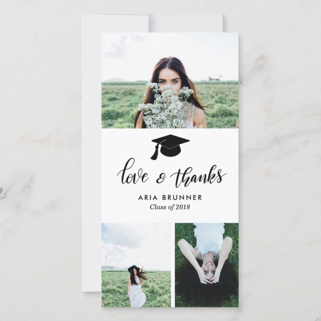 Graduate Love & Thanks Three Photo Modern Announcement (Front)