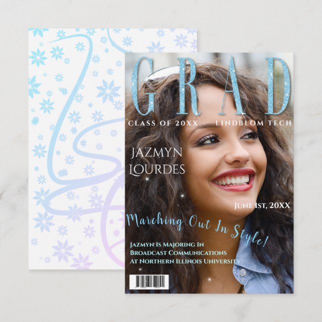 Graduate Magazine Cover Photo Graduation  Announce Invitation (Front/Back)