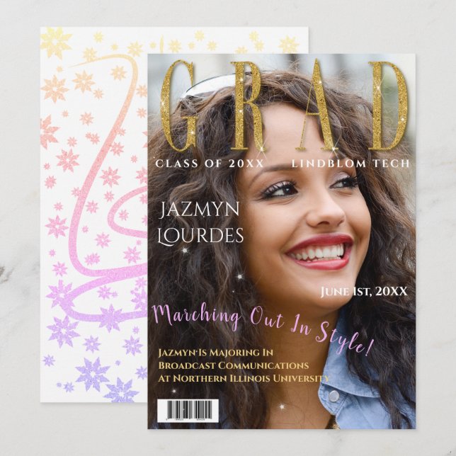 Graduate Magazine Cover Photo Graduation  Announcement (Front/Back)