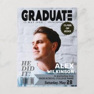 GRADUATE Magazine Cover Style Modern Chic Photo  Invitation Postcard