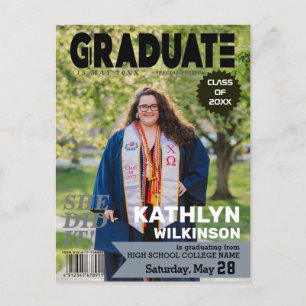 GRADUATE Magazine Cover Style Modern Photo Announcement Postcard