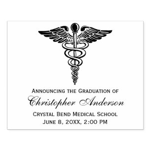 Graduate Medical Caduceus Symbol Invitation Rubber Stamp