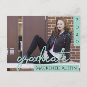 Graduate Mint Script Light Green Photo Keepsake Postcard