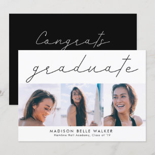 Graduate Modern 3 Photo Collage Graduation Party Invitation