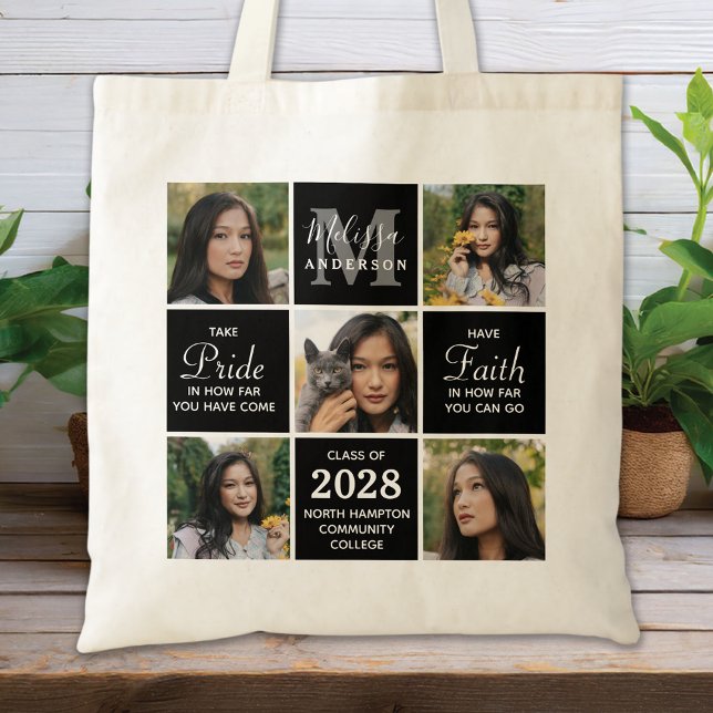 Graduate Modern 5 Photo Collage Graduation Tote Bag (Creator Uploaded)