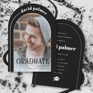 GRADUATE modern arch black graduation photo Invitation