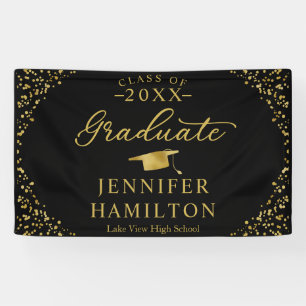 Graduate Modern Black Gold Graduation Banner