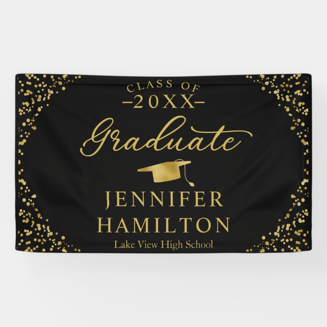 Graduate Modern Black Gold Graduation Banner (Horizontal)