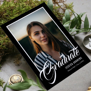 Graduate Modern Editable Photo Black Graduation Invitation