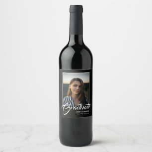 Graduate Modern Editable Photo Black Graduation Wine Label