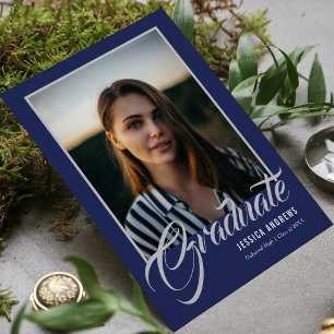 Graduate Modern Editable Photo Blue Graduation Invitation
