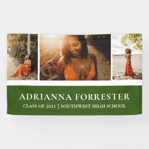 Graduate Modern Elegant Green   Three Photos Banner