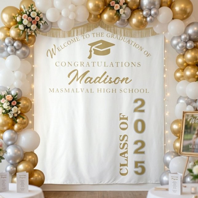 Graduate Modern Gold Script Black Graduation Tapestry (Creator Uploaded)