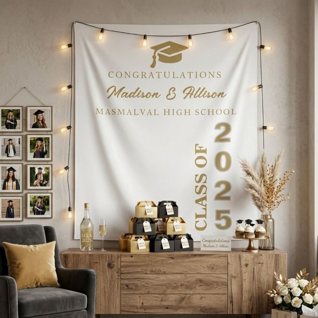 Graduate Modern Gold Script Black Twin Graduation Tapestry (Creator Uploaded)