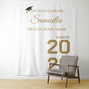 Graduate Modern Gold Script Graduation Party Tapestry