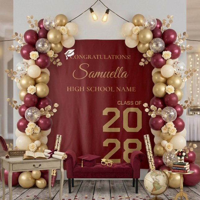 Graduate Modern Gold Script Graduation Party Tapestry (Creator Uploaded)