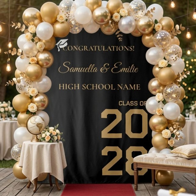 Graduate Modern Gold Script Twin Graduation Party Tapestry (Creator Uploaded)
