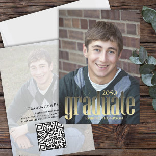 Graduate Modern Gold Typography Simple QR Code Invitation