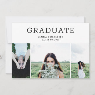Graduate Modern Minimal Script Three Photos Invitation