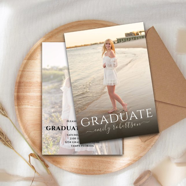 Graduate Modern Minimalist Photo Template Simple (Modern minimalist graduation photo card with clean layout and sleek typography)