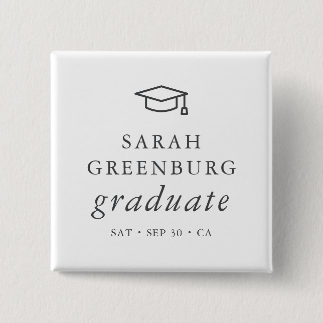 Graduate Modern Minimalist Simple Chic Graduation 15 Cm Square Badge (Front)