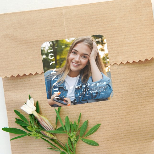 Graduate Modern Minimalist Thank You Favor Square Sticker (Creator Uploaded)