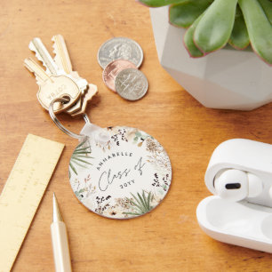 Graduate modern pampas grass foliage elegant chic  key ring