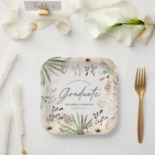 Graduate modern pampas grass foliage elegant chic paper plate