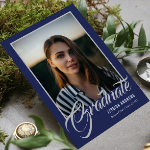 Graduate Modern Photo Blue Graduation Party Invitation