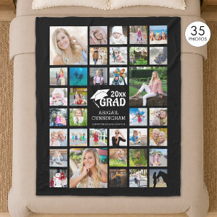 Graduate Modern Photo Collage Name School Black Fleece Blanket