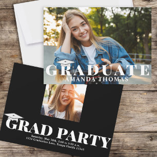 Graduate Modern Photo Simple Typography Black Invitation