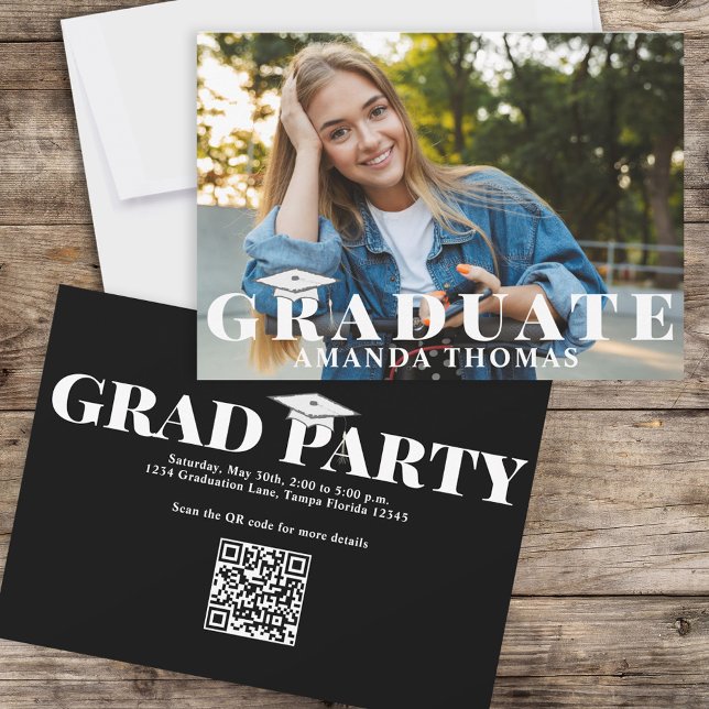 Graduate Modern Photo Simple Typography Black Invitation (Creator Uploaded)