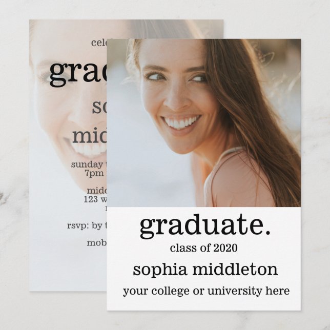 Graduate Modern Photos Class of 2020 Party Invitation (Front/Back)