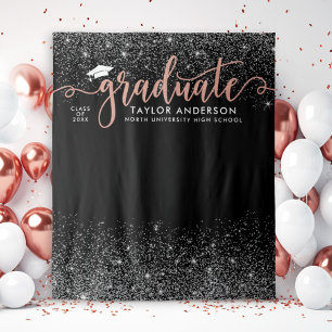 Graduate Modern Rose Gold Script Graduation Party Tapestry