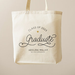 Graduate Modern Script Gold Heart Graduation Name  Tote Bag
