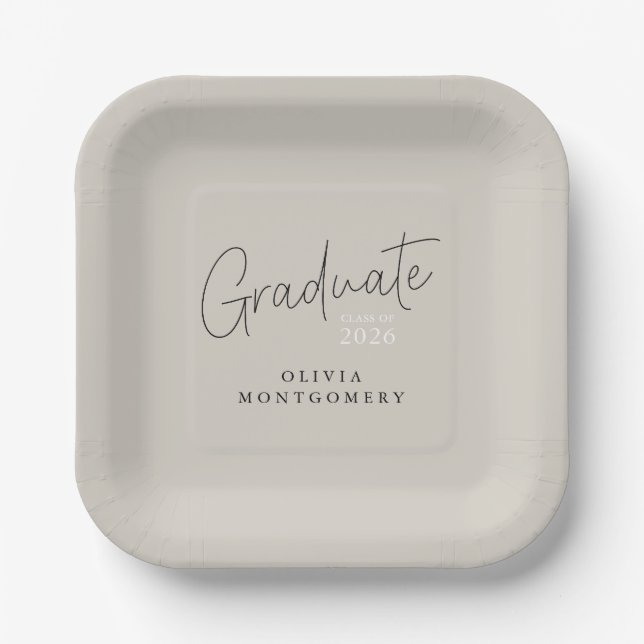 Graduate Modern Script Graduation Party Paper Plate (Front)