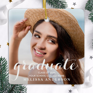 Graduate Modern Simple Custom 2 Photo Graduation Ceramic Ornament