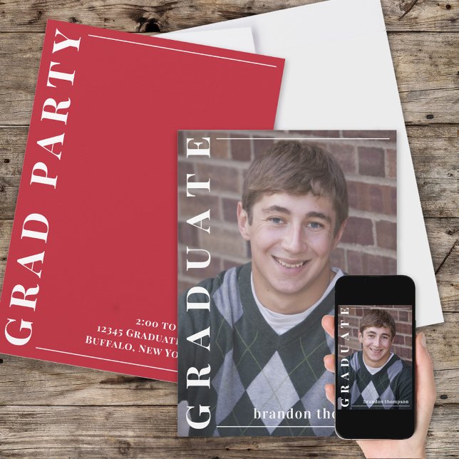 Graduate Modern Simple Photo Minimalist Dark Red Invitation (Creator Uploaded)