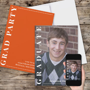 Graduate Modern Simple Photo Minimalist Orange Invitation