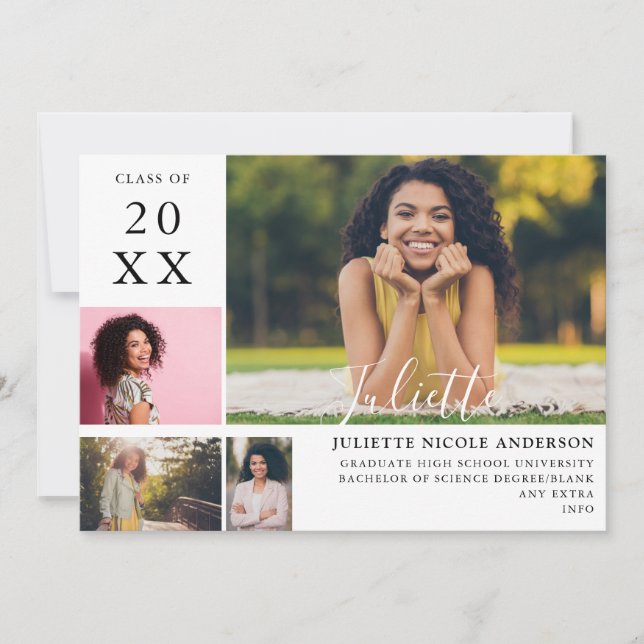 Graduate Modern Stylish 4 Photo Announcement (Front)