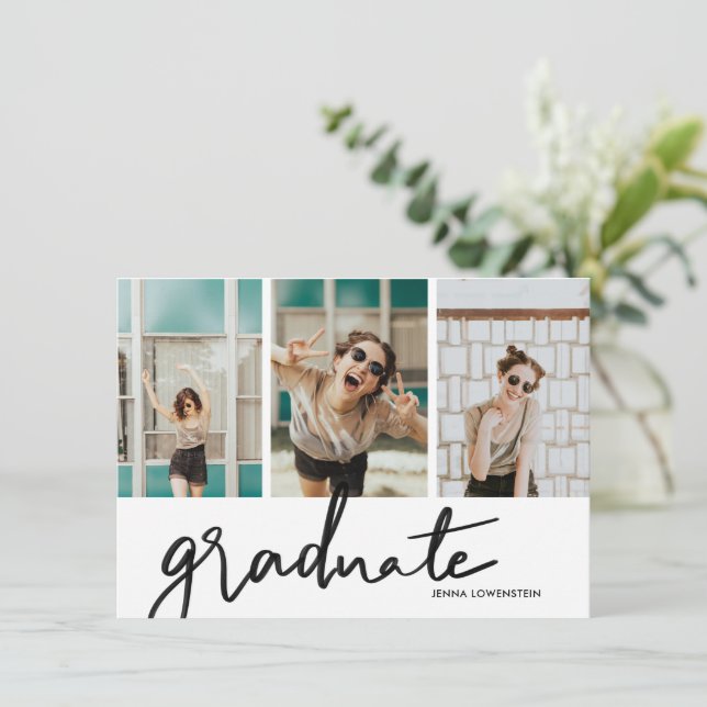 Graduate Modern Three Photos Graduation Party  Invitation (Standing Front)