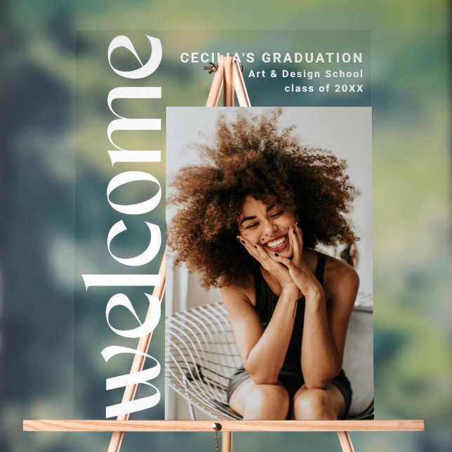 Graduate Modern Vertical Photo Acrylic Sign (Neutral)