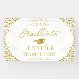 Graduate Modern White Gold Graduation Banner