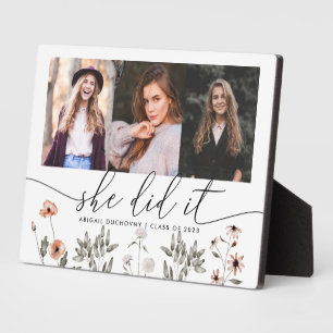 Graduate Multi Photo She Did It Floral Plaque